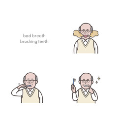 高齢男性の歯磨きイラストセット