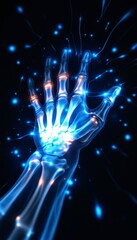 X-ray Hand Digital Art Revealing Bones and Veins with Glowing Blue Energy
