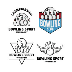 Bowling Tournament Logos Design Template Set Collection