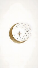 Golden Crescent Moon Stars Celestial Design