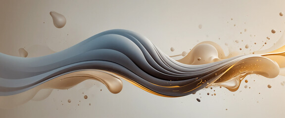 A beige background with flowing abstract golden and gray curves