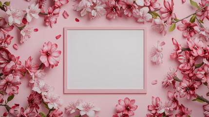 Elegant floral frame on pink background for creative displays