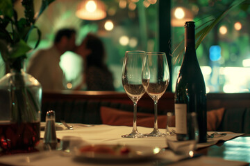 Wine and Love in the Restaurant with Romantic Atmosphere and Copy Space for Valentine's Day Celebration with Lovers