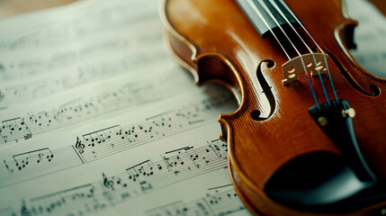 Fototapeta premium Close-up of a violin on sheet music