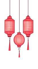 Three Red Chinese Lanterns Hanging Decoratively