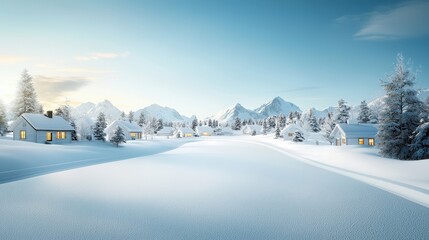 Winter Wonderland with Cozy Cottages and Snowy Landscape