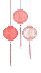 Three Red Chinese Lanterns Hanging Decoratively