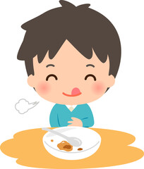 食事を終えて満足そうな男性