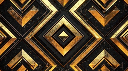 Golden Geometric Abstract Art: Luxury Black and Gold Pattern