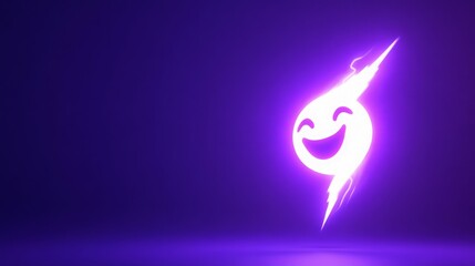 Obraz premium Smiling emoticon in a purple neon light, shaped like a lightning bolt.