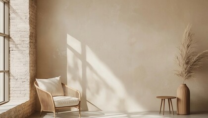 Rustic raw brick wall mockup with earthy tones on a solid taupe background