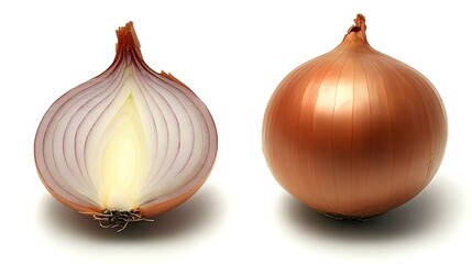 Obraz premium A whole onion and a halved onion are shown