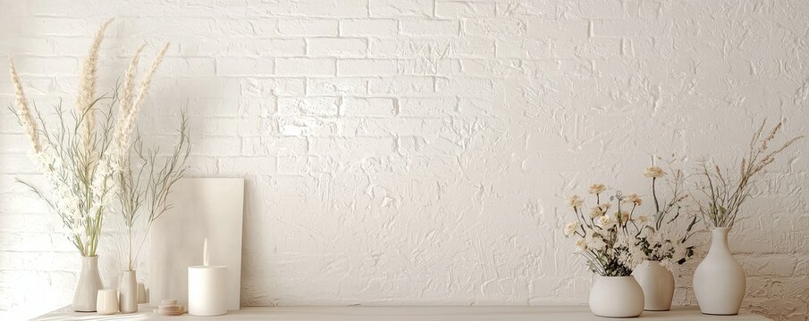 Whitewashed brick wall mockup on a solid soft cream background