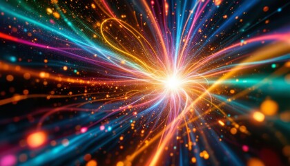 Fototapeta premium Vibrant particle trails and energy bursts depict the Higgs boson creation event