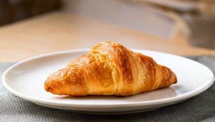 croissant food on white plate, dining table background, copy space 