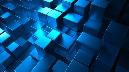 Futuristic 3D Background of Blue Reflective Cubes in Dynamic Pattern