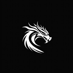Fototapeta premium White dragon head with an angry expression on a black background, for mythical creature designs