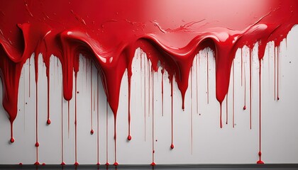 Vibrant Red Drips Against a White Backdrop Dramatic Abstraction of a Paint Splash on a Wall