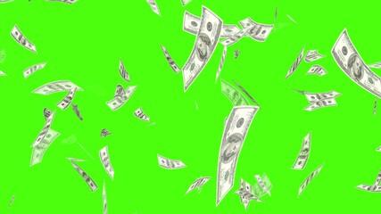 Animation of 100 dollar bills falling on green screen or chroma key, Money rain green screen,
Money Falling - Dollar bills falling down from the sky. dollars bills falling down in 3D animation.