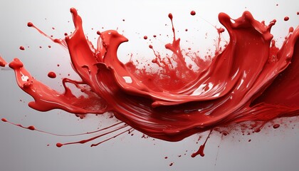 Vivid Red Paint Splashes against Transparent Background A Striking Abstract Artwork for Modern...