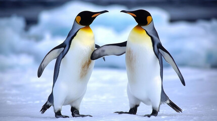 Fototapeta premium Ice-bound Penguins frolicking in the Antarctic wilderness, a captivating winter travel scene.
