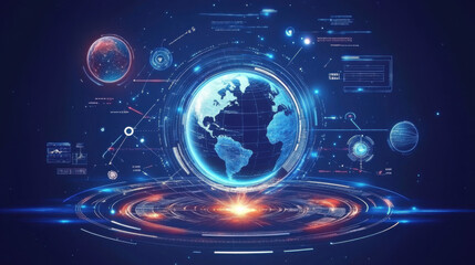 Obraz premium Galactic Exploration Scene with Planets and Advanced Technology, Futuristic Sci-Fi Concept.