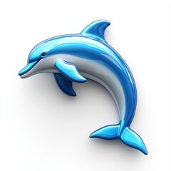 Fototapeta premium Shiny Blue Dolphin Aquatic Mammal 3D Render Ocean Life Wildlife Illustration White Background
