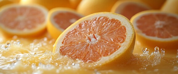 Juicy grapefruit splashing in juice