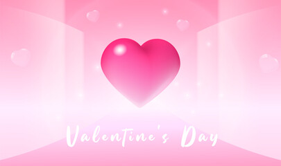 Valentine's Day banner design with pink love heart in abstract background