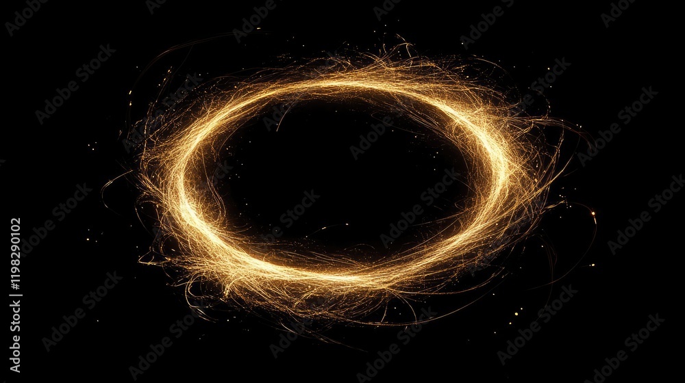 Poster abstract dynamic digital shapes forming a circular glowing structure with soft gradients and particl