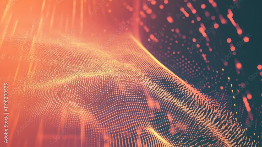 Poster abstract glowing holographic circles and soft waves with particle trails on a sleek gradient backgro