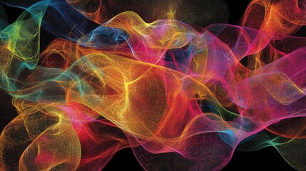 Obraz premium Abstract glowing holographic elements and floating particles creating dynamic digital wave patterns.