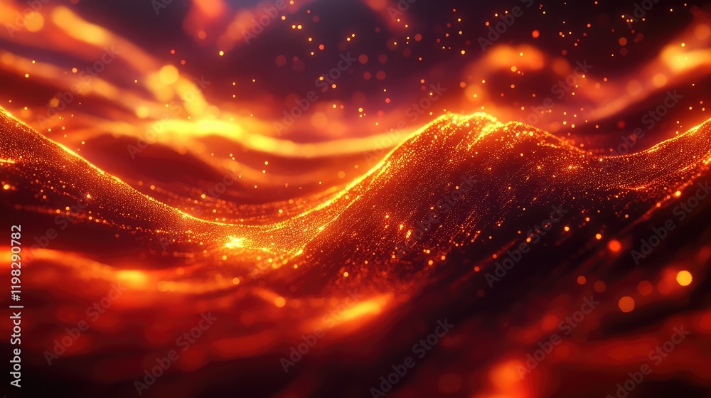 Poster abstract glowing waves with dynamic particle effects on a gradient background, symbolizing digital p