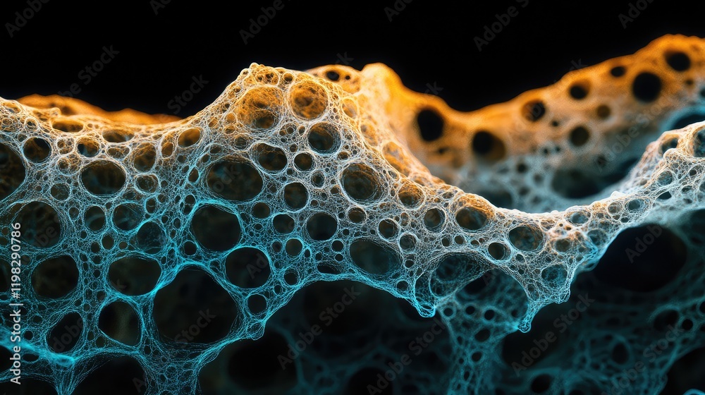 Poster abstract glowing waves of particles forming dynamic patterns on a dark gradient background, perfect 
