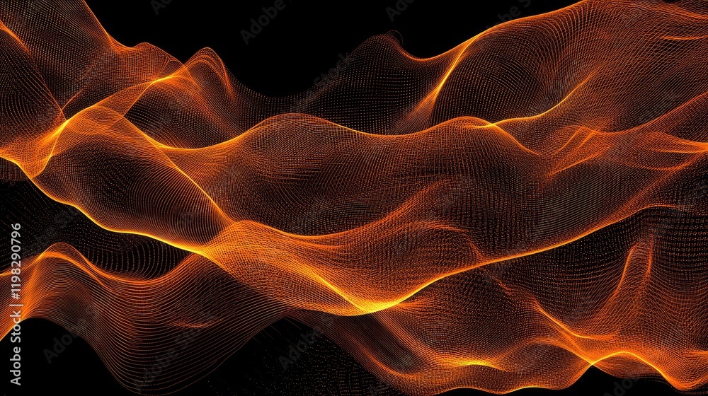 Poster abstract glowing waves with dynamic particle effects on a gradient background, symbolizing digital p