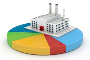 Factory model on pie chart. Industry and data analysis