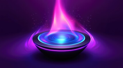 Abstract glowing touch interface with circular holographic patterns and floating digital elements.