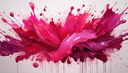 Vivid Ruby Paint Splatters on White A Dynamic Explosion of Colors Creating a Striking and Vibrant...