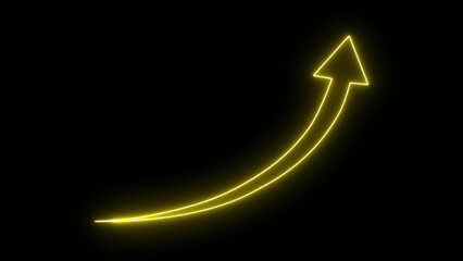 Glowing Neon rising arrow icon, success concept. Profit growth rising arrow icon. Growing graph symbol icon in black background.