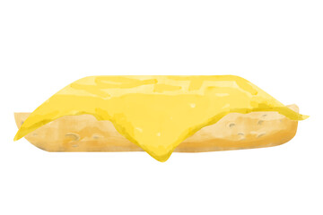 Watercolor Sandwich with Toasted Bread Slice and Cheddar Cheese Slice, Textured Painting Illustration for Print, Web and Textile, Menu