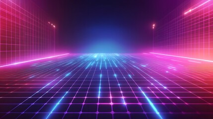 Neon Grid Pathway Futuristic Digital Landscape