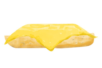 Watercolor Sandwich with Toasted Bread Slice and Cheddar Cheese Slice, Textured Painting Illustration for Print, Web and Textile, Menu