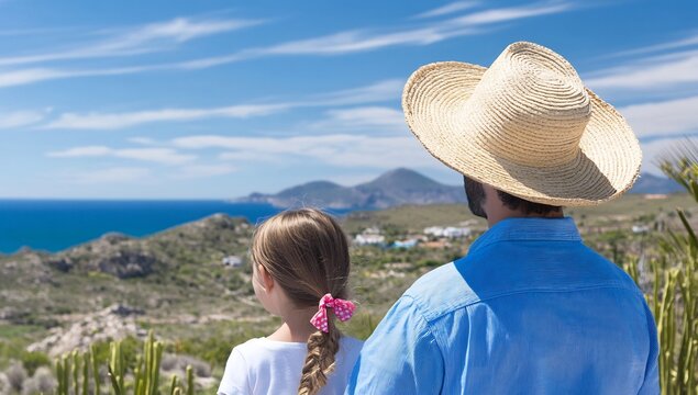 Father, daughter, coastal view, summer vacation, scenic backdrop - Powered by Adobe