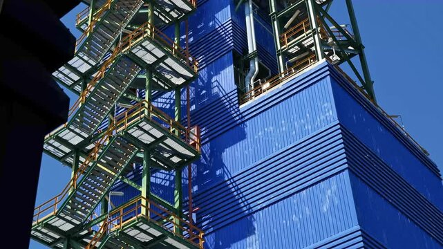 4K video of a large-scale engineering structure in a chemical manufacturing plant. Perfect for industrial projects, factory infrastructure, and engineering documentaries