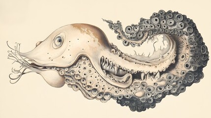 Detailed Illustration Of A Unique Cephalopod Creature