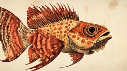 Detailed Illustration Of An Orange And Brown Fish