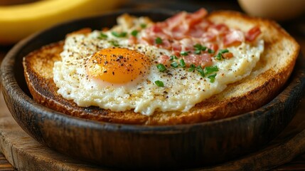 Scrumptious Fried Eggs and Crispy Bacon on Toasted Bread