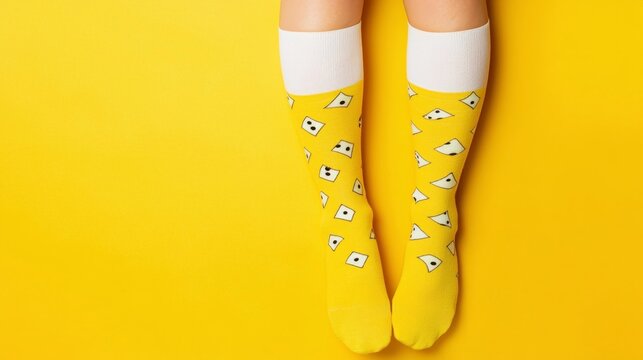 Bright Yellow Socks with Cheesy Design for Fun and Whimsical Fashion Statement