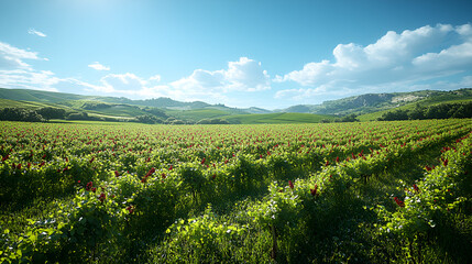 Obraz premium scenic vineyard strteching across rolling hills green land concept ai 