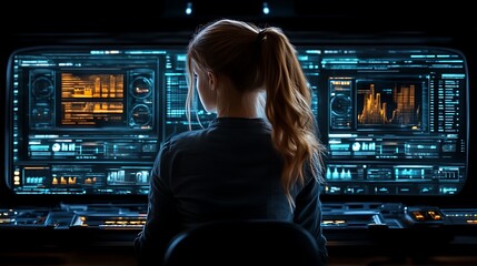 Woman programmer working late at night. (3)